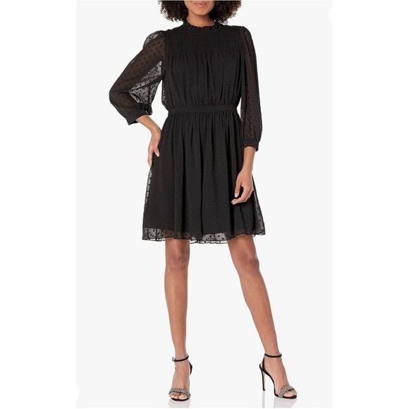 Rebecca Taylor Dresses & Skirts - REBECCA Taylor Clip Dot Shirt Long Semi Sheer Sleeve Mini Dress NEW size 6